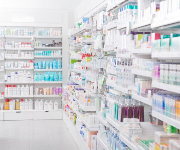 Shelves in pharmacy